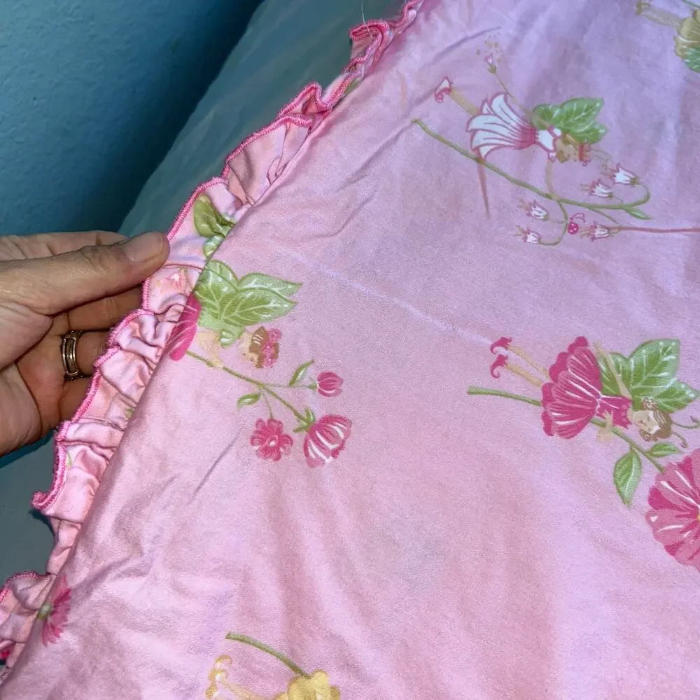 Whistle and wind pink fairy ruffle border 2 shams and duvet cover full size girl